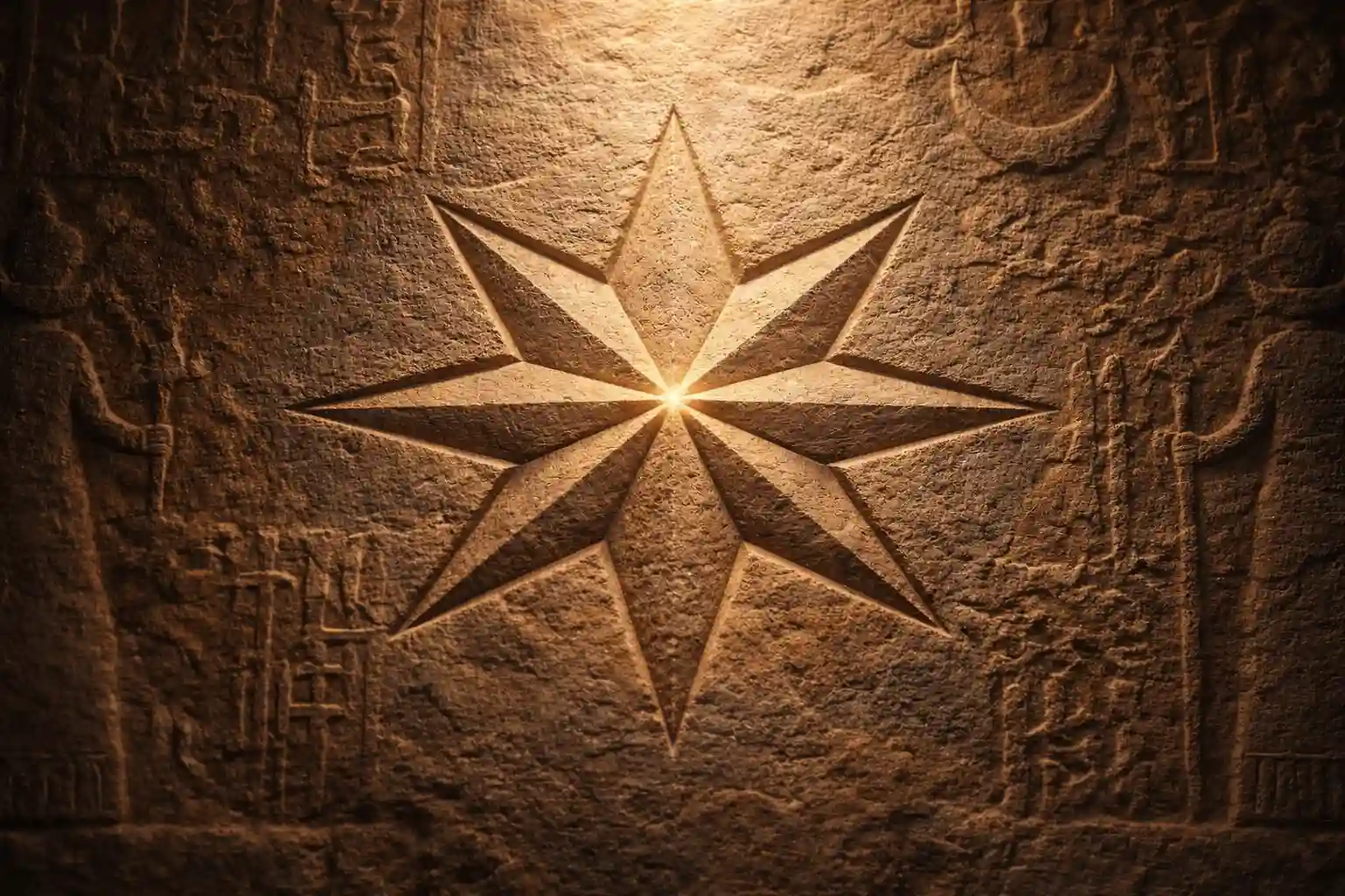 Relief mésopotamien représentant une étoile à huit branches gravée dans la pierre