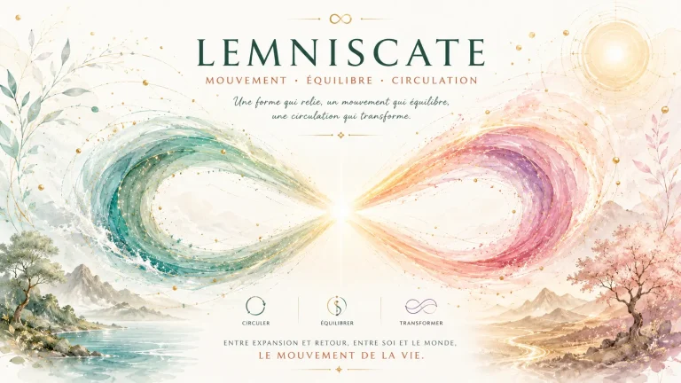 Illustration d'une lemniscate représentant le mouvement, l'équilibre et la circulation entre deux pôles reliés par un centre lumineux.
